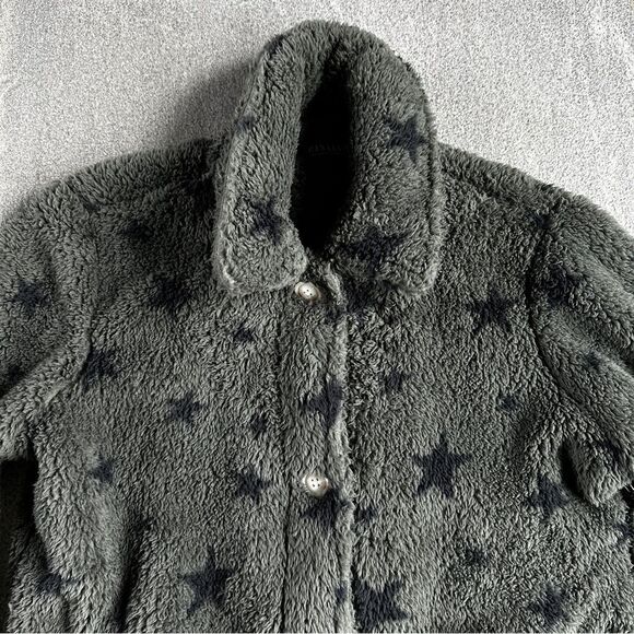 NWT PJ Salvage Cozy Button Up Jacket w/ Pockets in Olive Green Black Stars Small - Picture 4 of 16